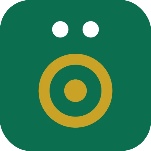 a gold empty circle with a gold dot inside, with two white dots placed directly on top, on an emerald green background.
